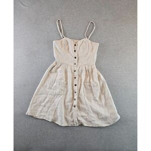 Cope Mini Dress Womens Small Ivory Linen Blend Full Button‎ Lightweight Twill